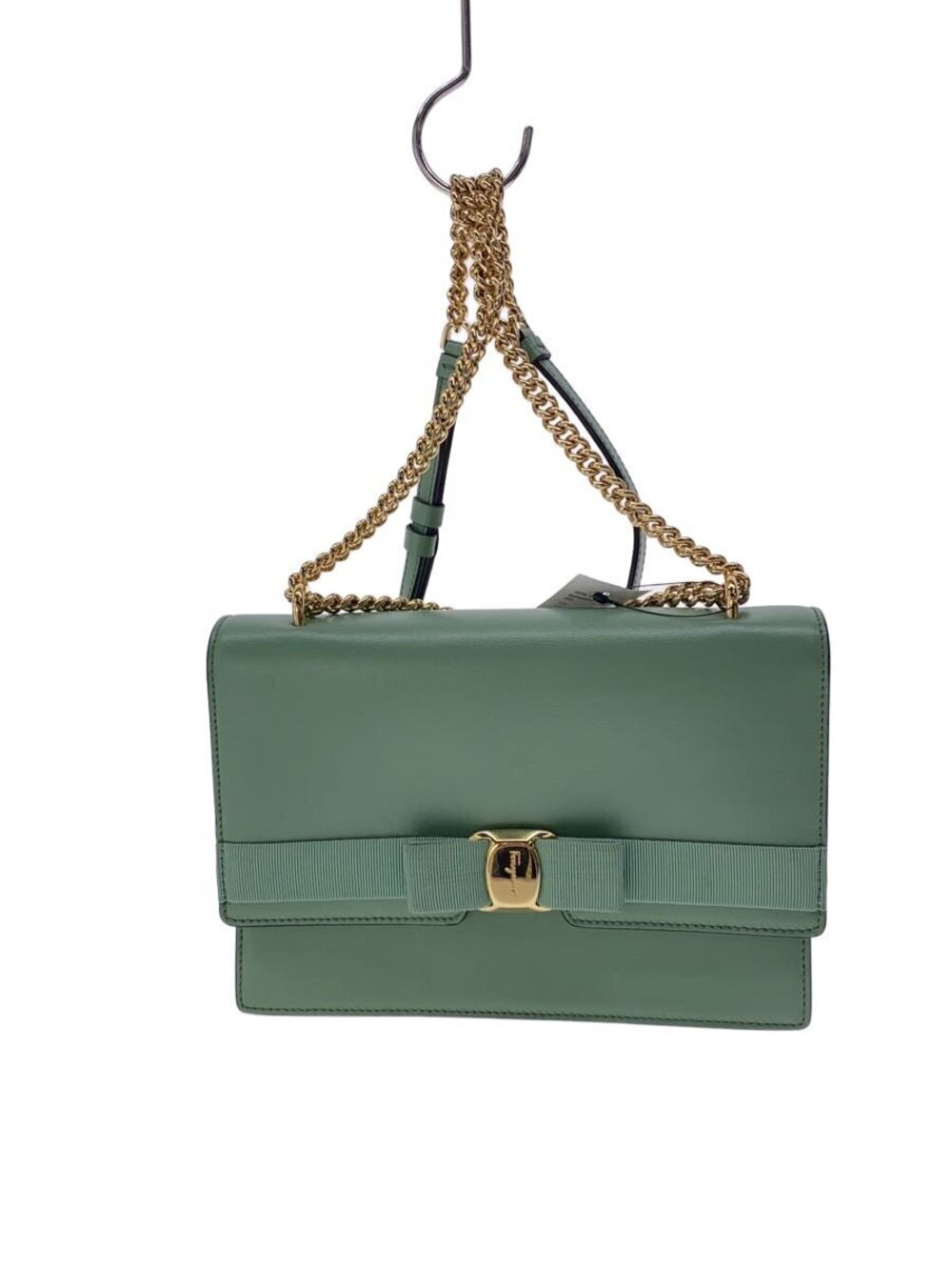 Salvatore Ferragamo Vara Chain Shoulder Bag Leather Green